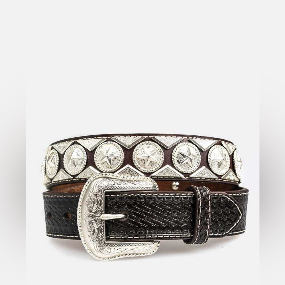 Brown Genuine Leather Rodeo Concho Western Statement Belt